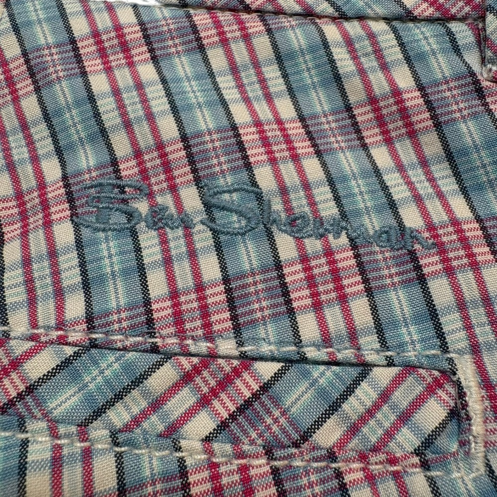 Ben Sherman Heritage Mens Plaid Shorts Blue Pink White Flat Front Size 34